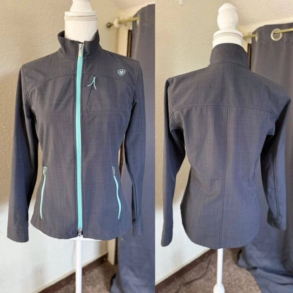 Ariat Womens Softshell Jacket Gray Teal Wind‎ Water Resistant S/P